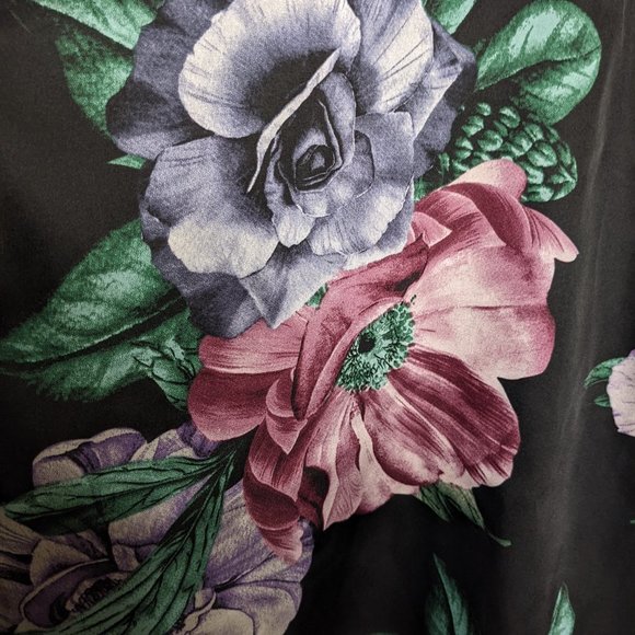 City Chic Black Satin Matching Pajama Set Floral Long Sleeve Pockets Size 24 - Picture 4 of 9